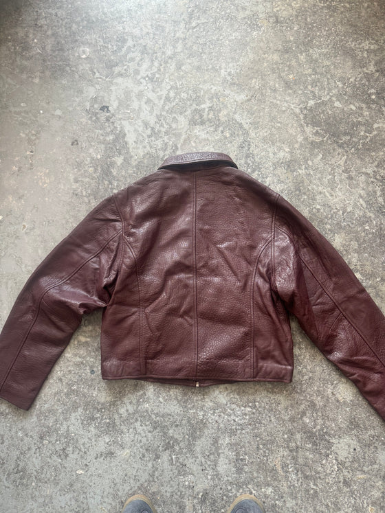 Boxy Jacket – Deep Burgundy Textured Sheepskin (Sample Piece)