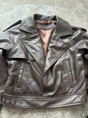 Brown cropped biker leather jacket