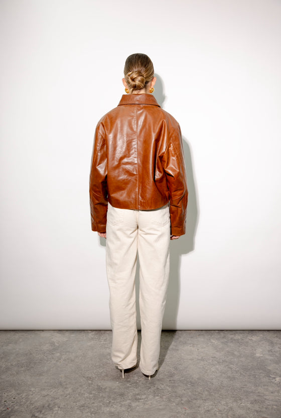 Cato Tan Brown Boxy Leather Jacket