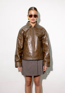 Kaia Boxy Brown Leather Jacket