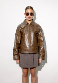 Kaia Boxy Brown Leather Jacket