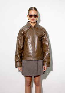  Kaia Boxy Brown Leather Jacket