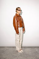 Cato Tan Brown Boxy Leather Jacket