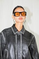 Victus Boxy Distressed Grey Leather Jacket