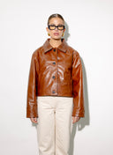 Cato Tan Brown Boxy Leather Jacket