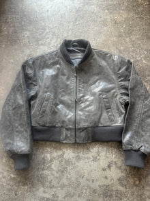  Cropped Bomber Jacket – Distressed Grey Sheepskin (Sample Piece)