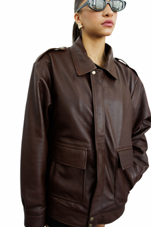  Clara 90s Brown Oversized Leather Jacket
