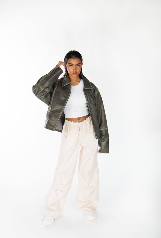 Mabel Distressed Boxy Leather Jacket