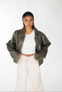 Mabel Distressed Boxy Leather Jacket