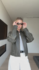 Mabel Distressed Boxy Leather Jacket