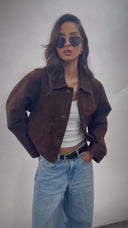 Alba Coffee Brown Suede Cropped Jacket