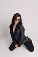 Double Breasted Leather Blazer