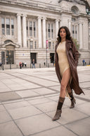 Una Brown Leather Trench Coat