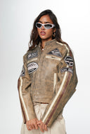 Sizma Distressed Racer Leather Jacket