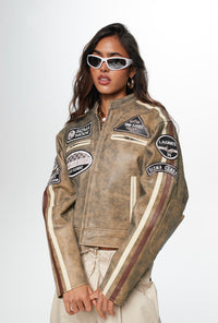 Sizma Distressed Racer Leather Jacket