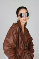 Una Brown Leather Trench Coat