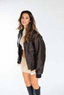 Felix Distressed Brown Oversized Bomber Jacket