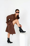 Una Brown Leather Trench Coat