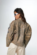 Sizma Distressed Racer Leather Jacket