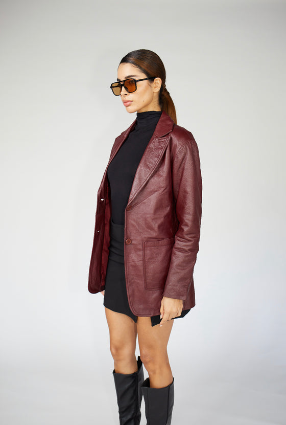 Ruby Burgundy Leather Blazer