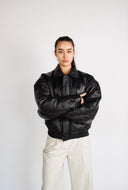 La Bomba Oversized Leather Bomber Jacket