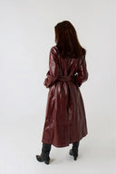 Burgundy PU Leather Trench Coat