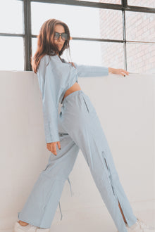  Milo Ruched Buttoned Shirt and Pants Co ord
