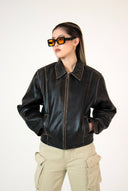 Mabel Distressed Boxy Leather Jacket