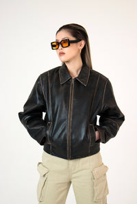 Mabel Distressed Brown Leather Jacket