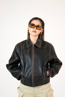 Mabel Distressed Boxy Leather Jacket