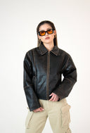 Mabel Distressed Boxy Leather Jacket