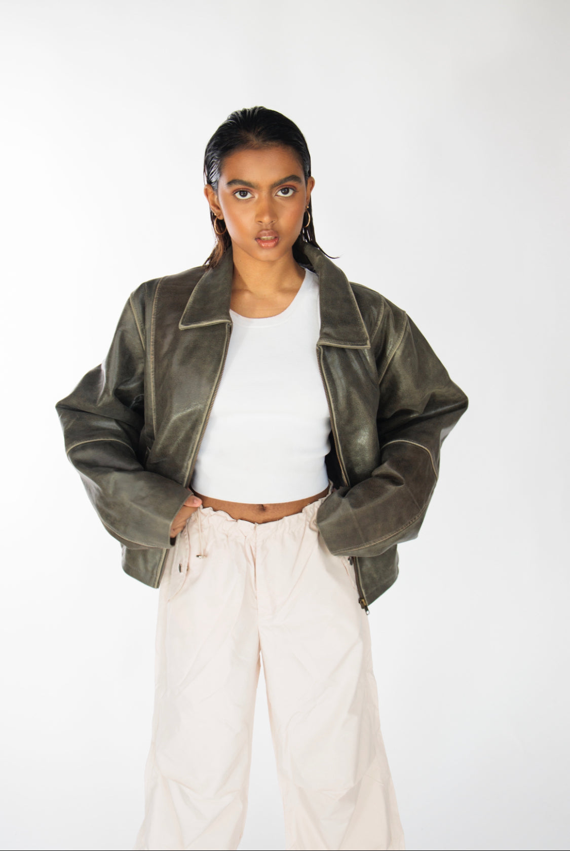 Mabel Distressed Boxy Leather Jacket – In My Element