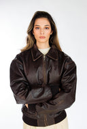 Felix Distressed Brown Oversized Bomber Jacket