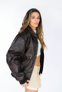 Felix Distressed Brown Oversized Bomber Jacket