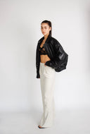 La Bomba Oversized Leather Bomber Jacket