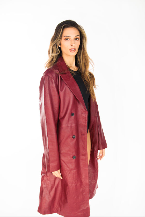 Valentina Burgundy Leather Coat