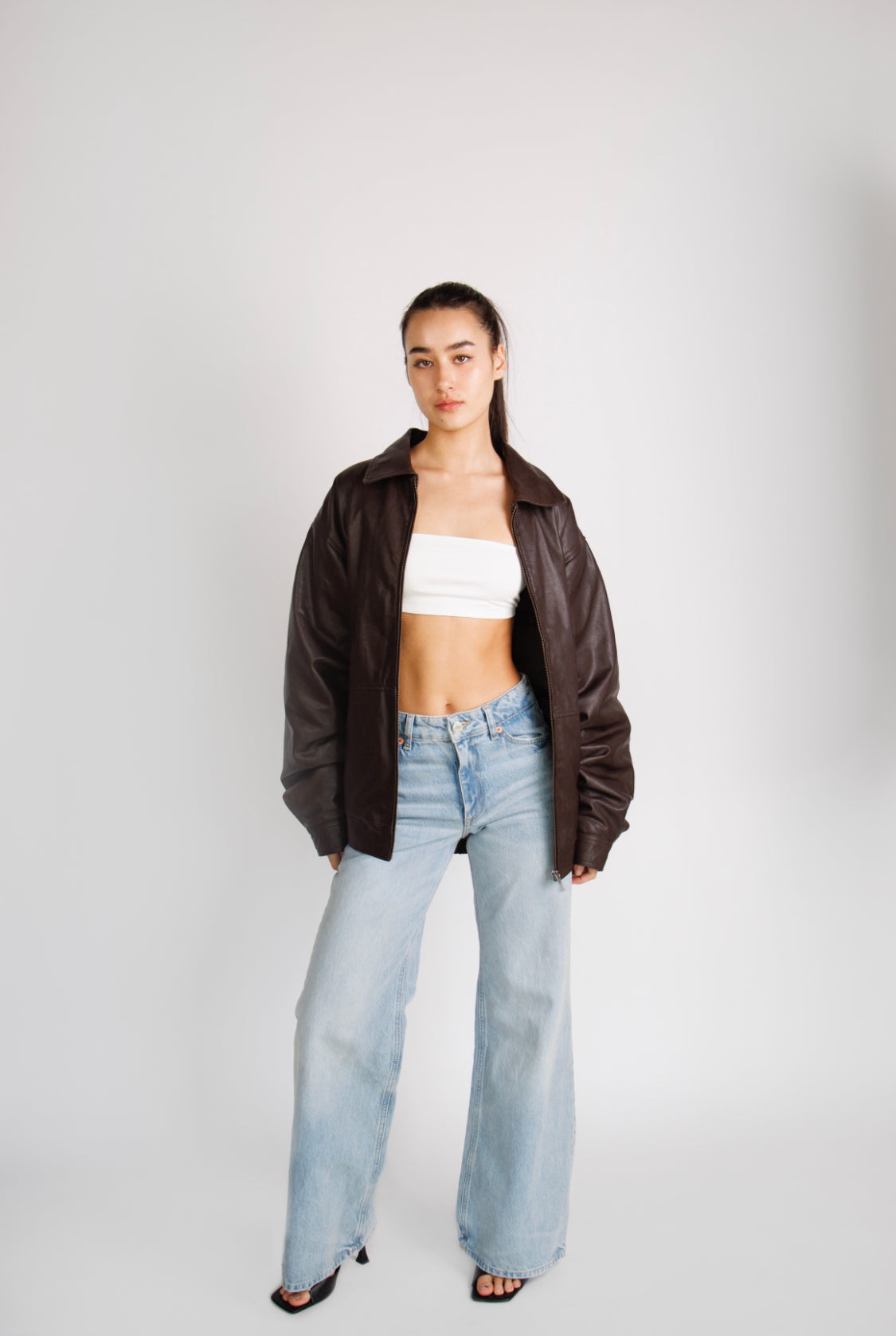Reiss 90’s Oversized Brown Leather Jacket – In My Element